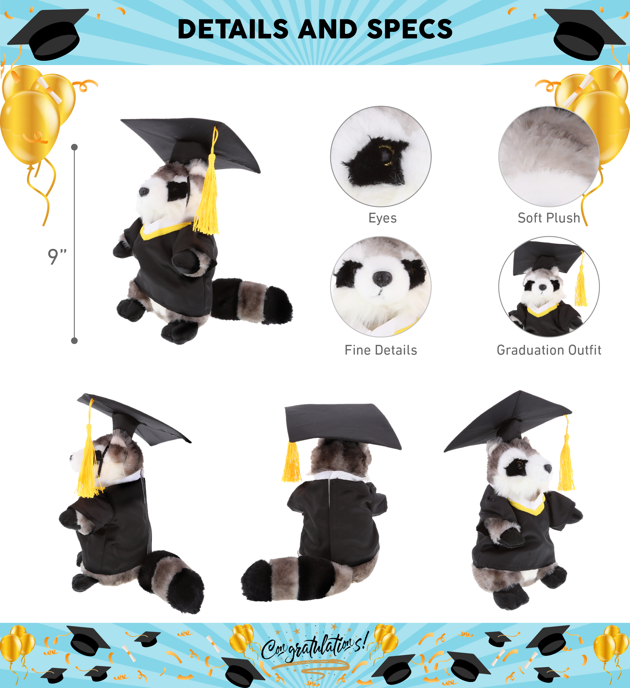 DolliBu Raccoon Graduation Plush Toy – Graduation Stuffed Animal Dress ...