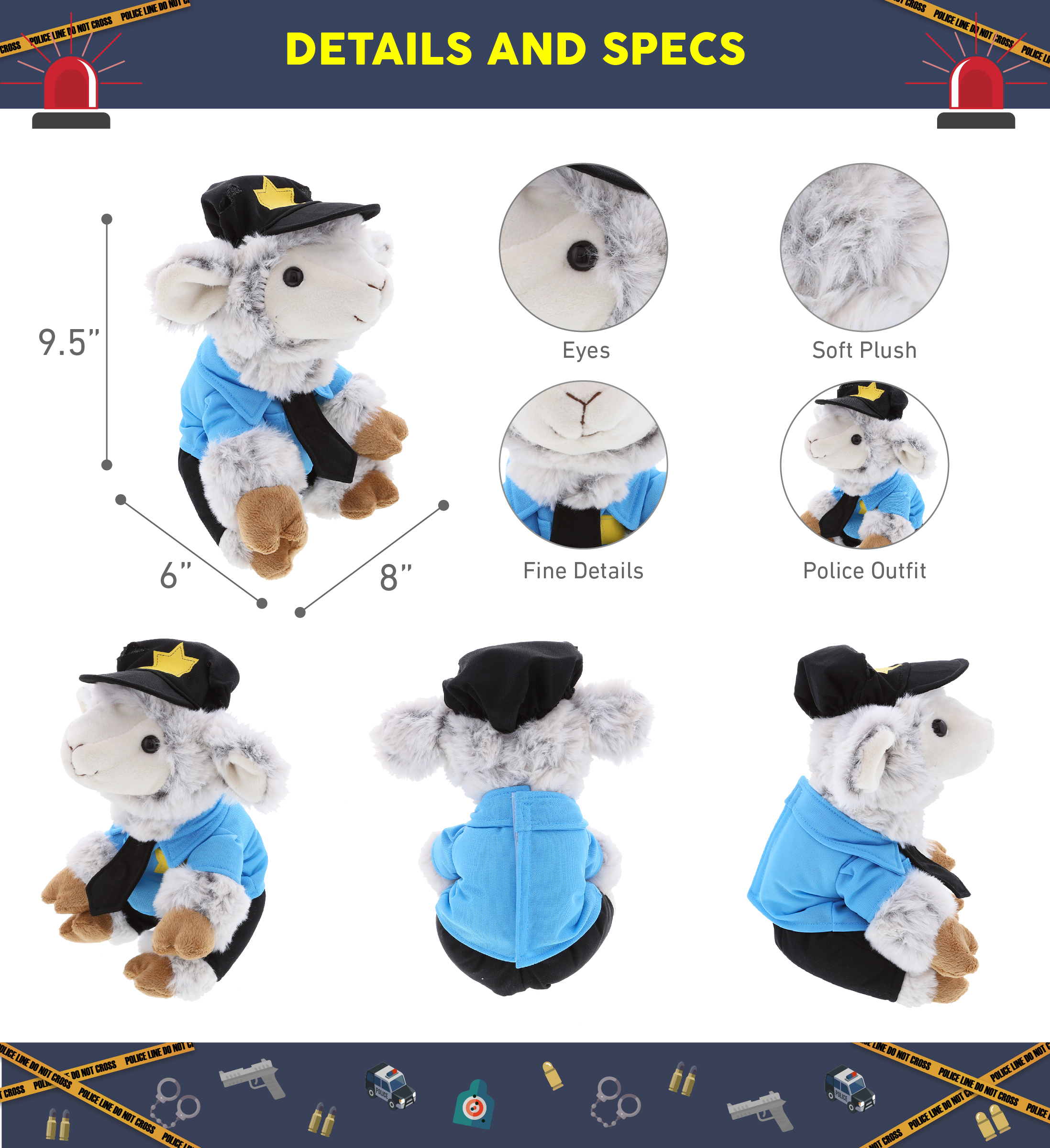 DolliBu Squat Sheep Police Officer Plush Toy – Super Soft Squat Sheep ...