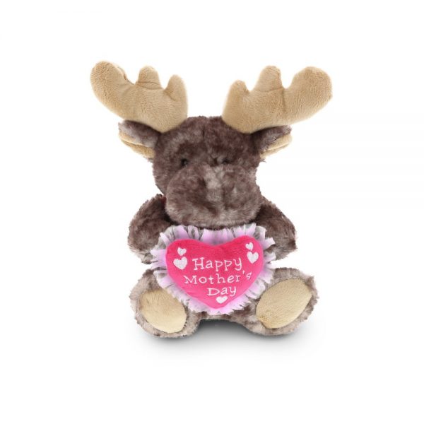 DolliBu Happy Mother's Day Super Soft Plush Sitting Purple Moose with Scarf 
