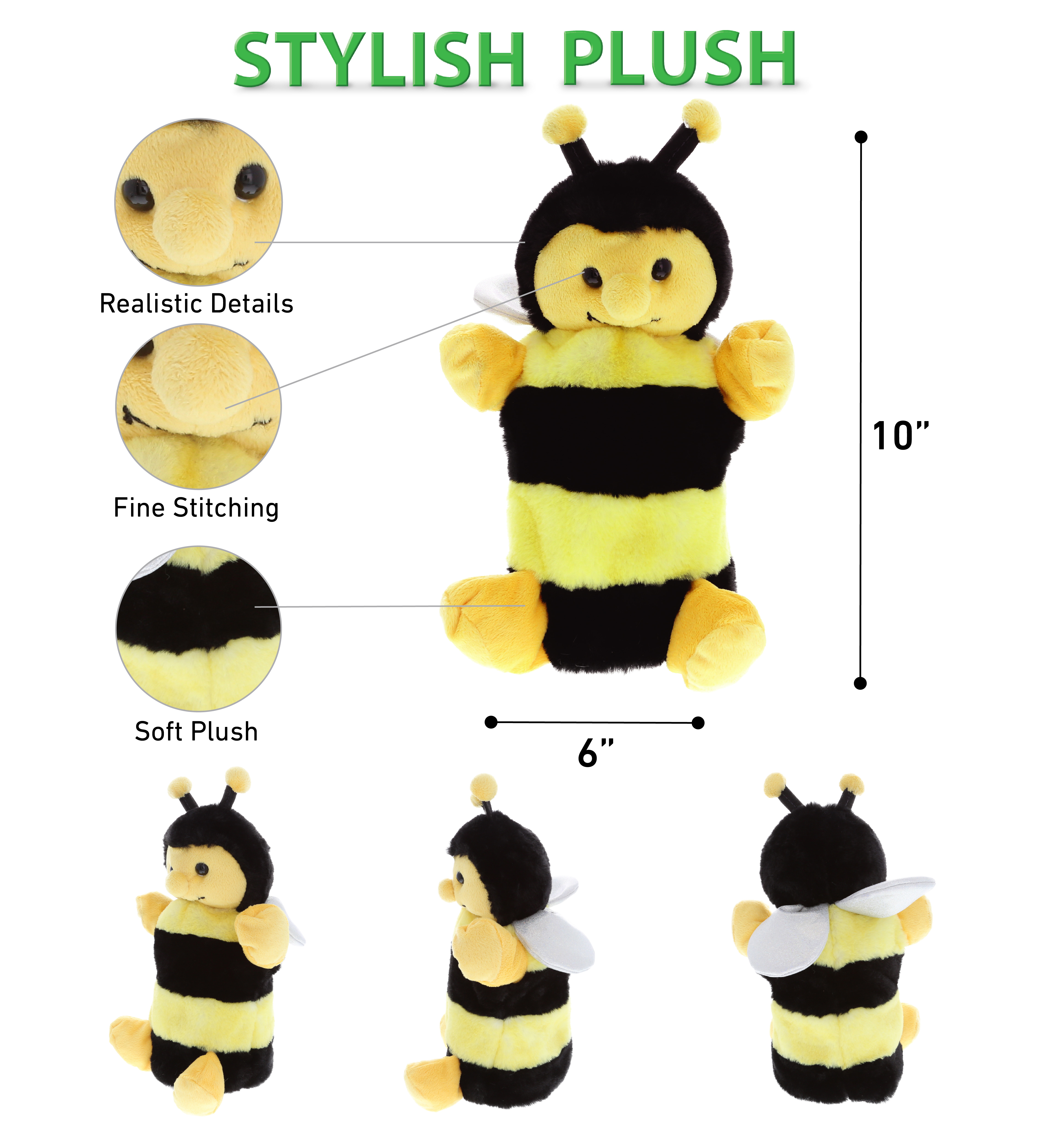 DolliBu I LOVE YOU Honeybee Super Soft Plush Hand Puppet with Heart 10" 
