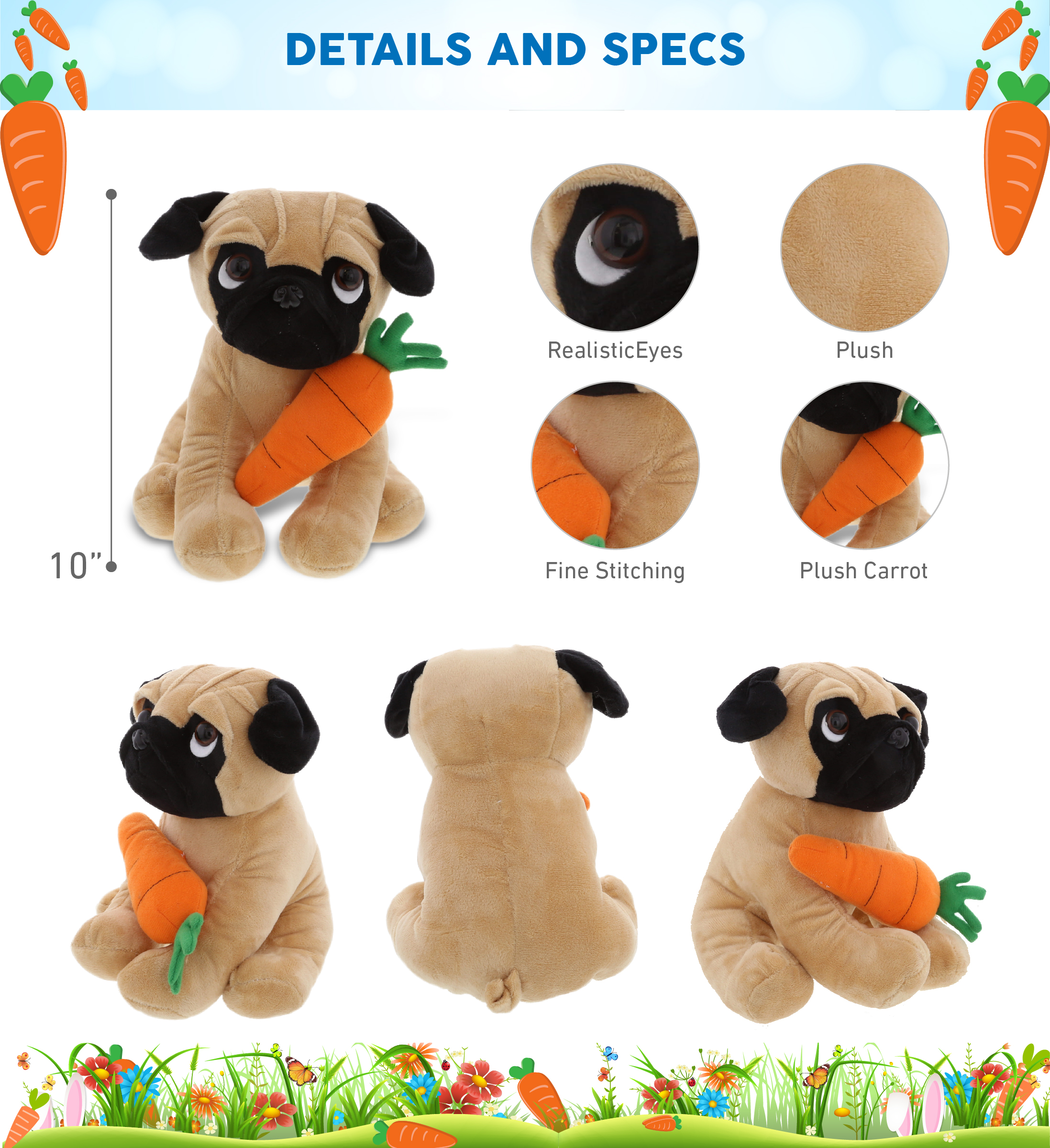 DolliBu Happy Easter Super Soft Plush Pug Dog with Carrot – Cute Stuffed  Animals with Carrot Plush Toy, Perfect Easter Gift with Name  Personalization, Spring Easter Pet Life Plush Animal – 10″ Inches - DolliBu