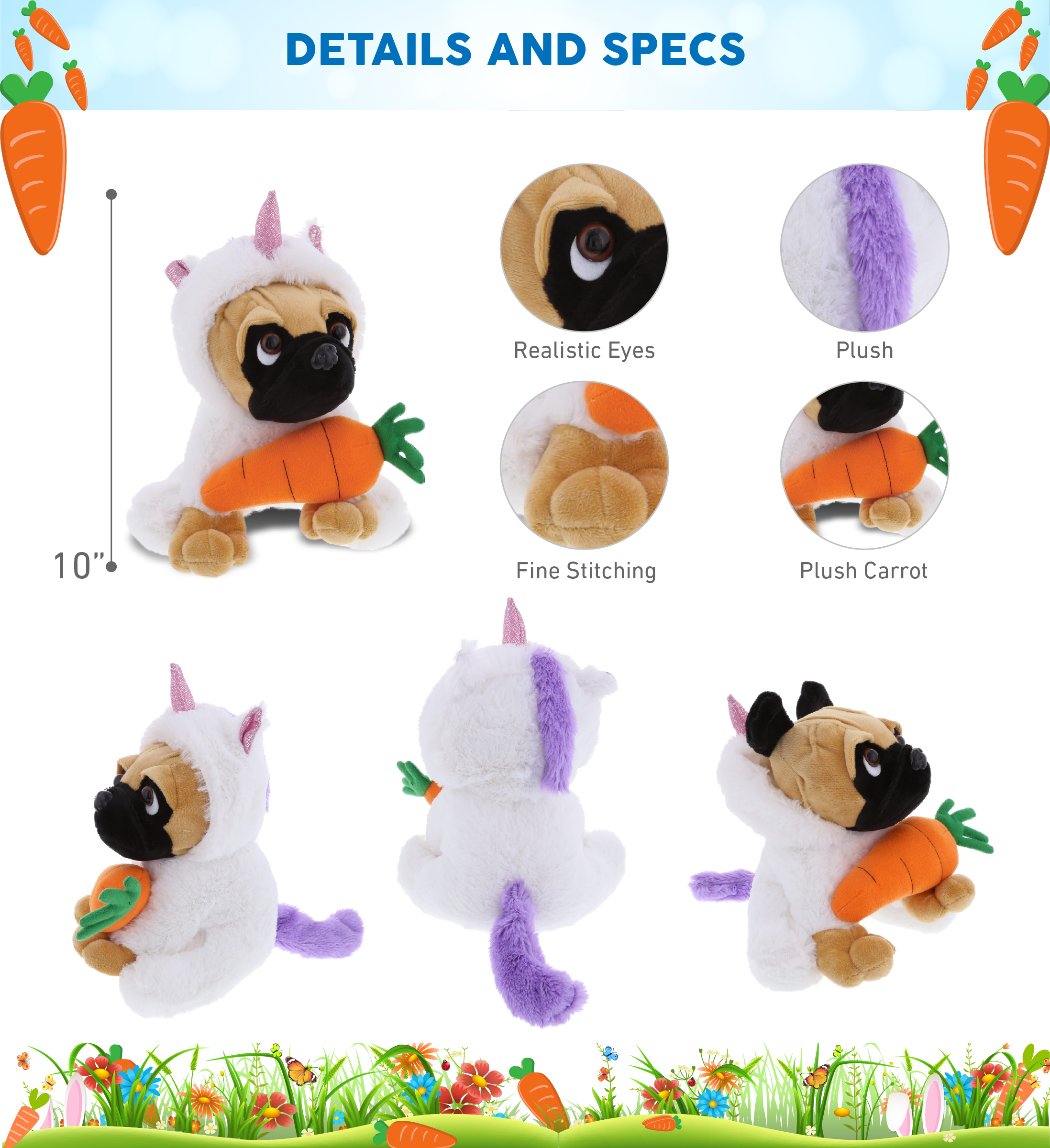 DolliBu Happy Easter Super Soft Plush Pug Dog Unicorn with Carrot – Stuffed  Animals with Carrot Plush Toy, Perfect Easter Gift with Name  Personalization, Spring Easter Dog Pet Plush Animal – 10″ Inch - DolliBu