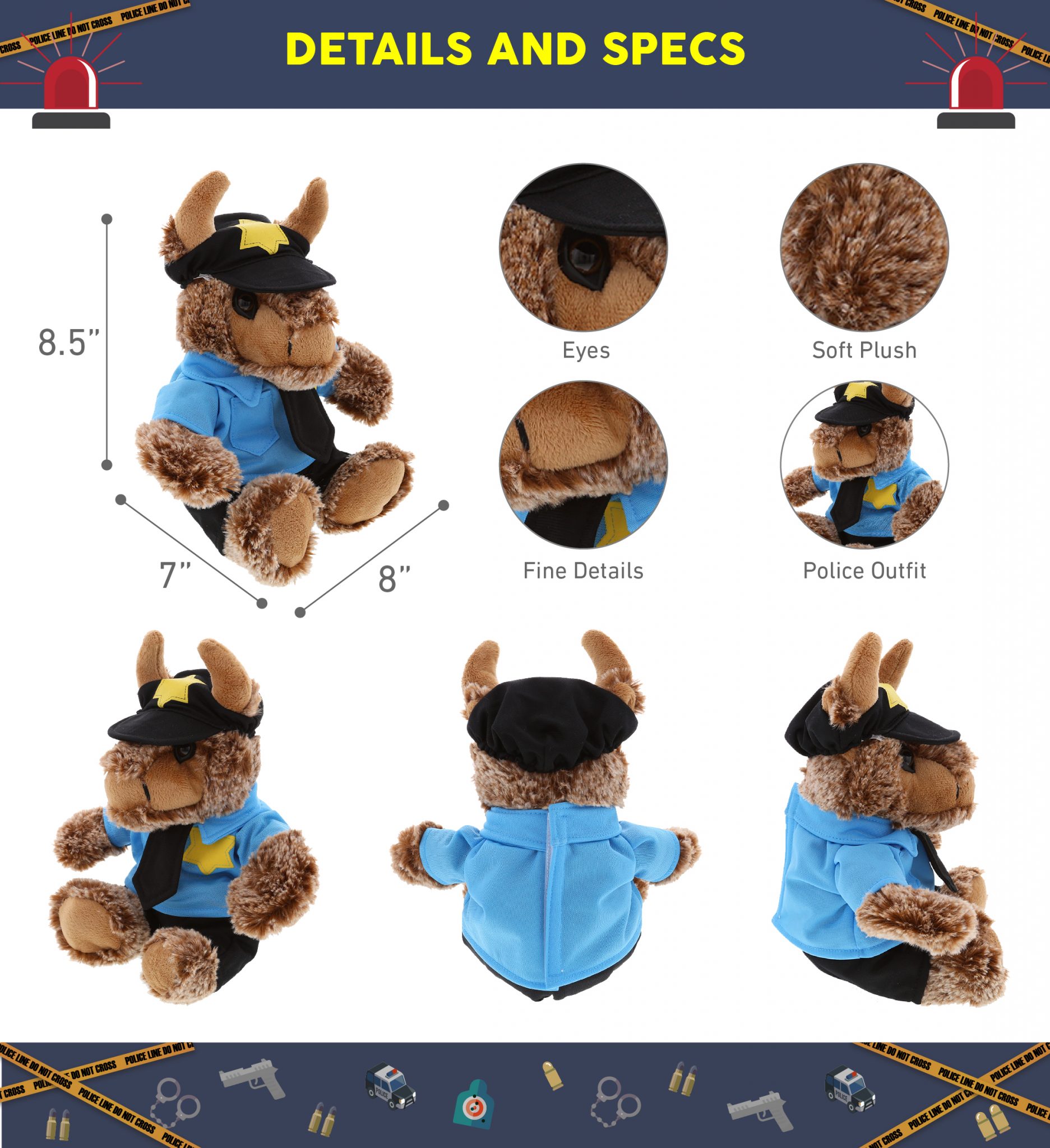 DolliBu Sitting Buffalo Police Officer Plush Toy – Soft Buffalo Cop ...