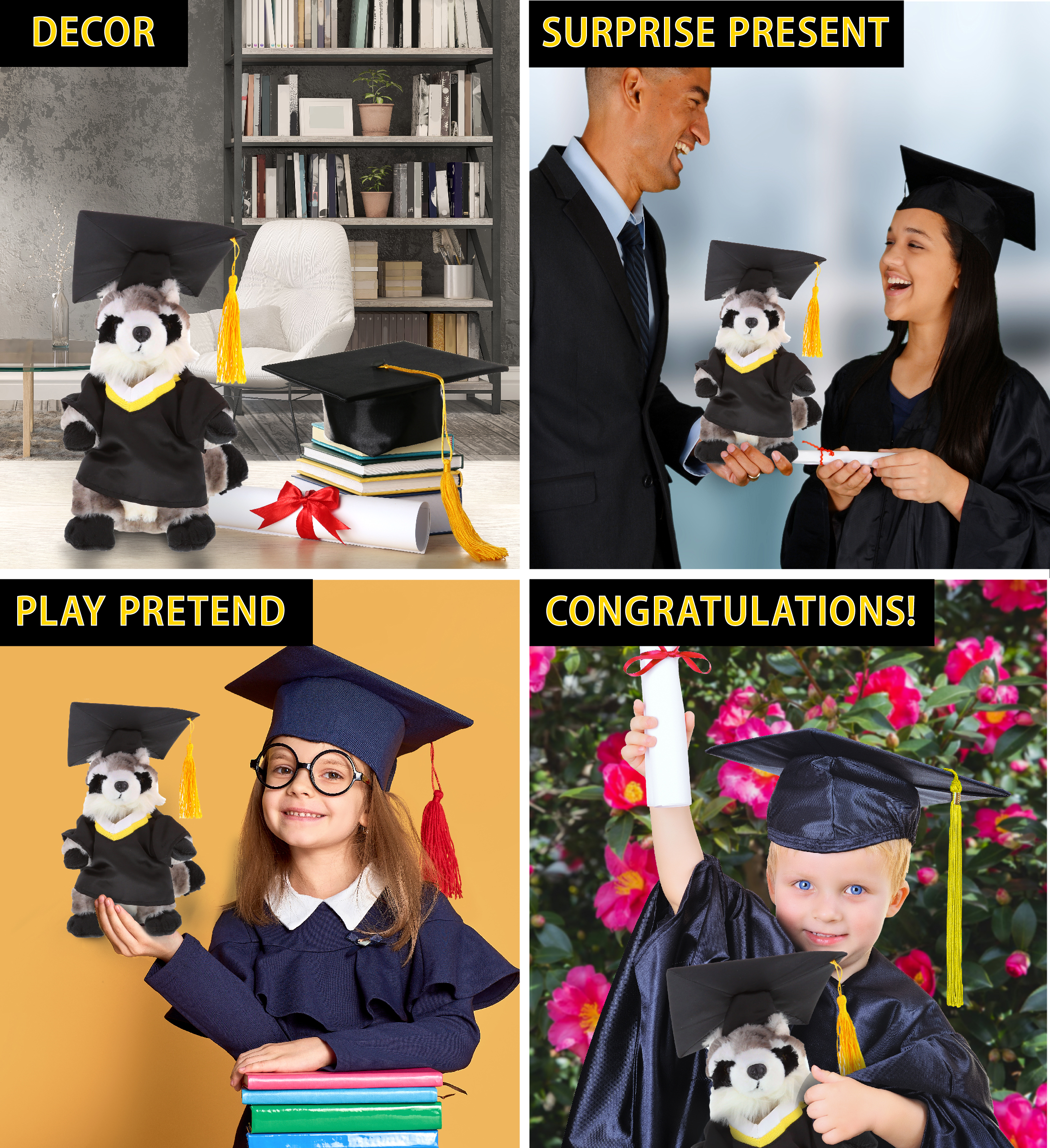 9 Inch DolliBu Raccoon Graduation Plush Toy with Graduation Gown & Cap Outfit 