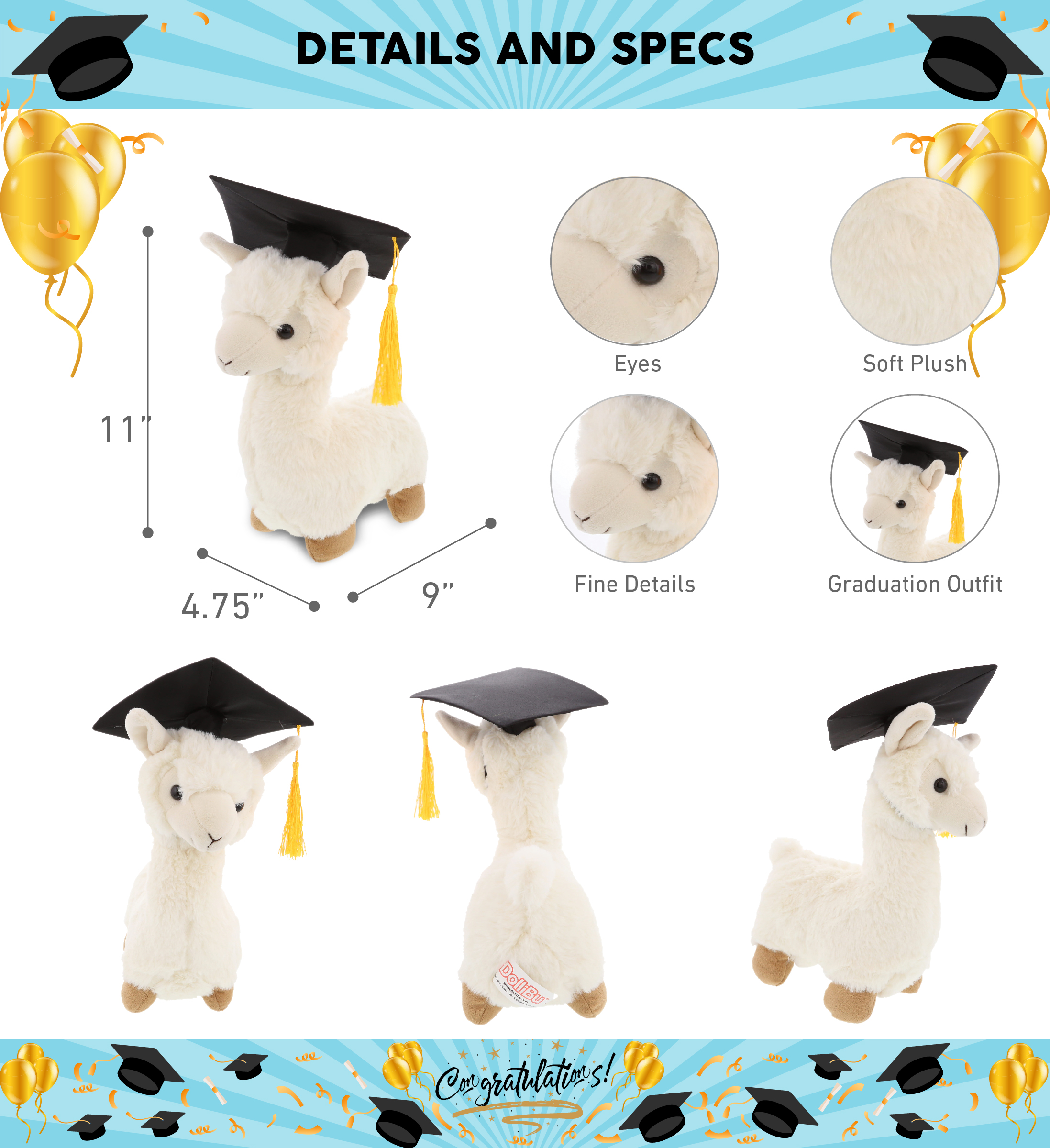 DolliBu White Llama Graduation Plush Toy – Graduation Stuffed Animal ...