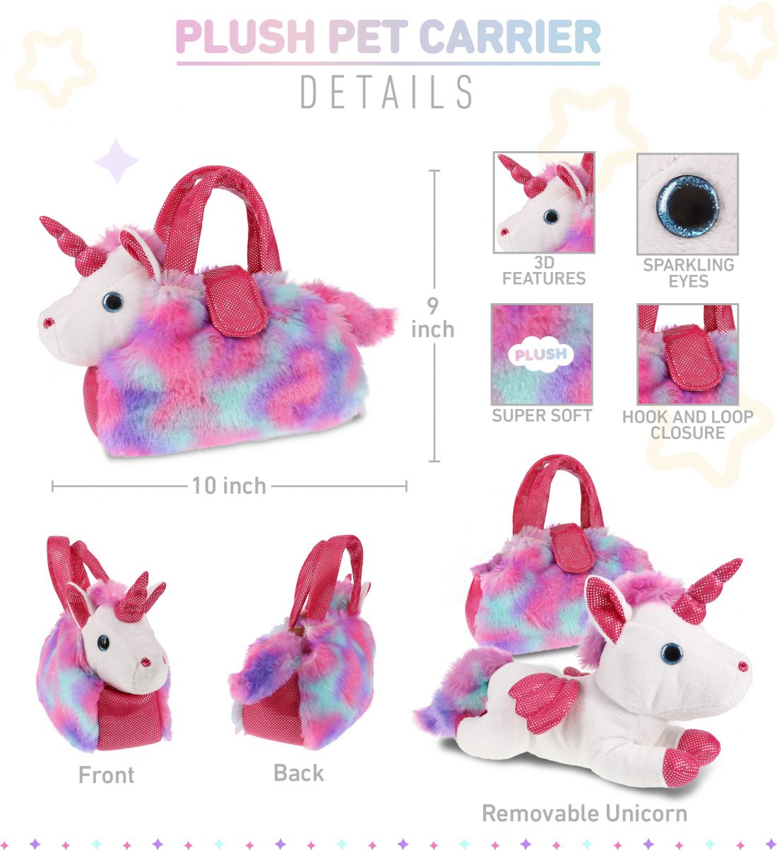 DolliBu | DolliBu Cotton Candy Pink Unicorn Plush Purse Pet Carrier