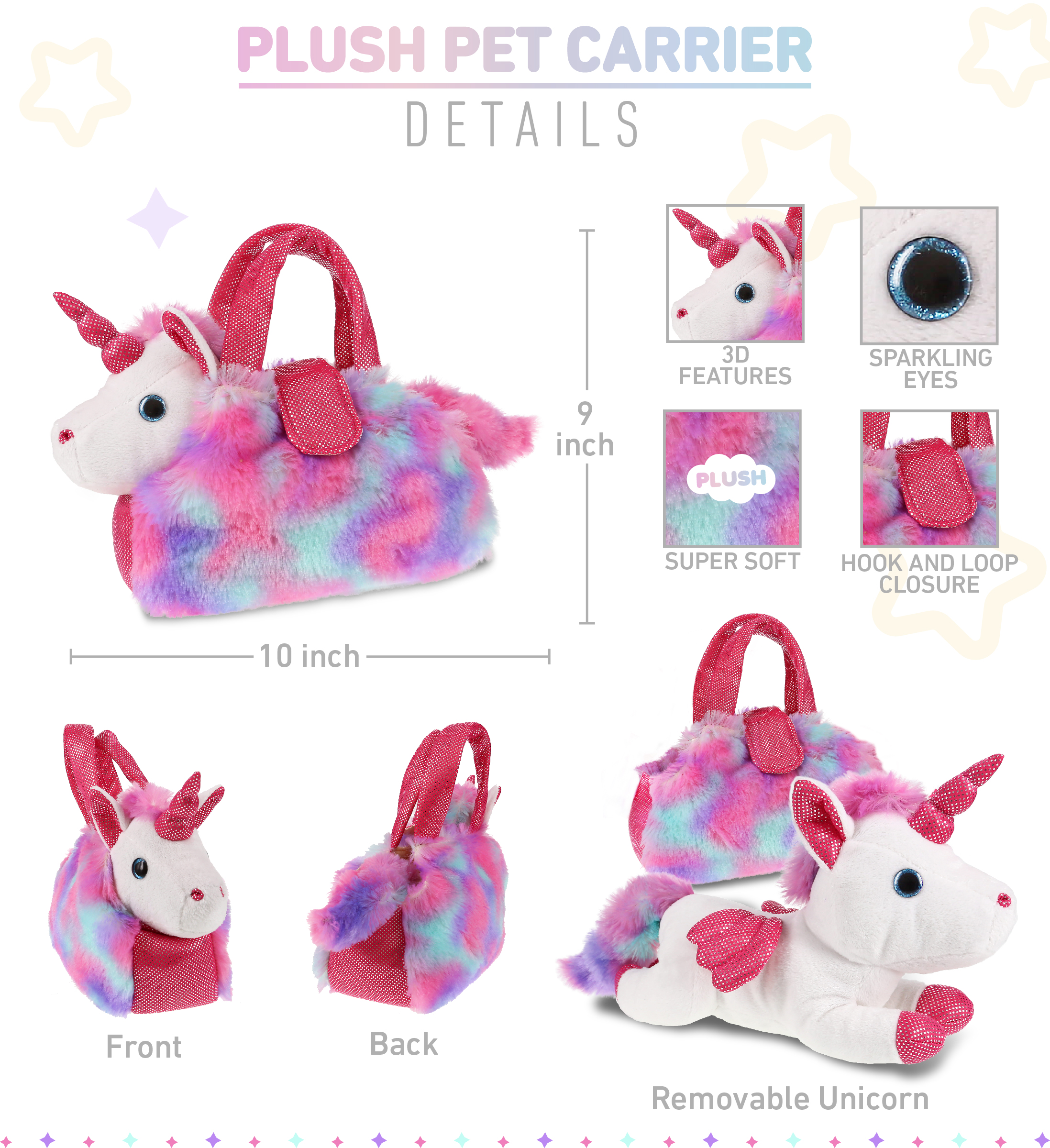 Cotton Candy Pink Unicorn – Plush Purse Pet Carrier - DolliBu