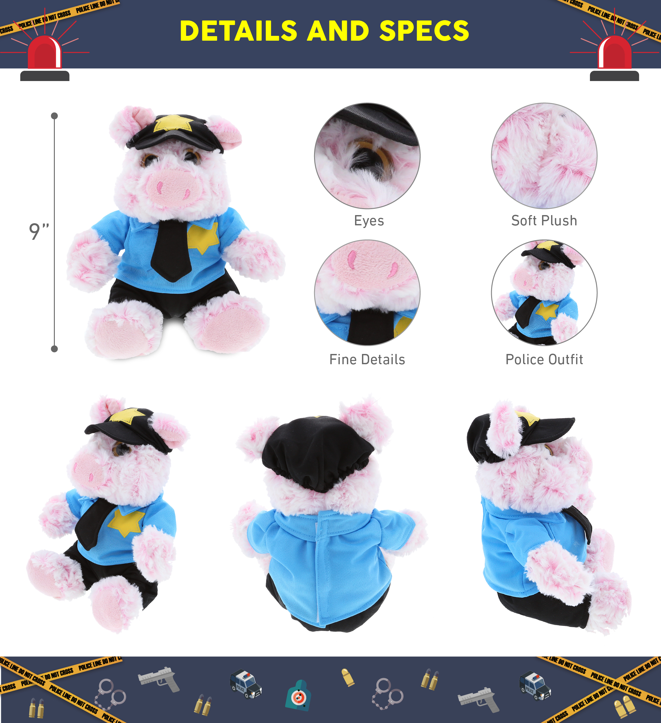 Dollibu Police Officer Dress Up Set for Teddy Bear Plush Toy - Police Outfit for Stuffed Animals, Cute Set of Police Hat, Shirt, & Pants for Teddy