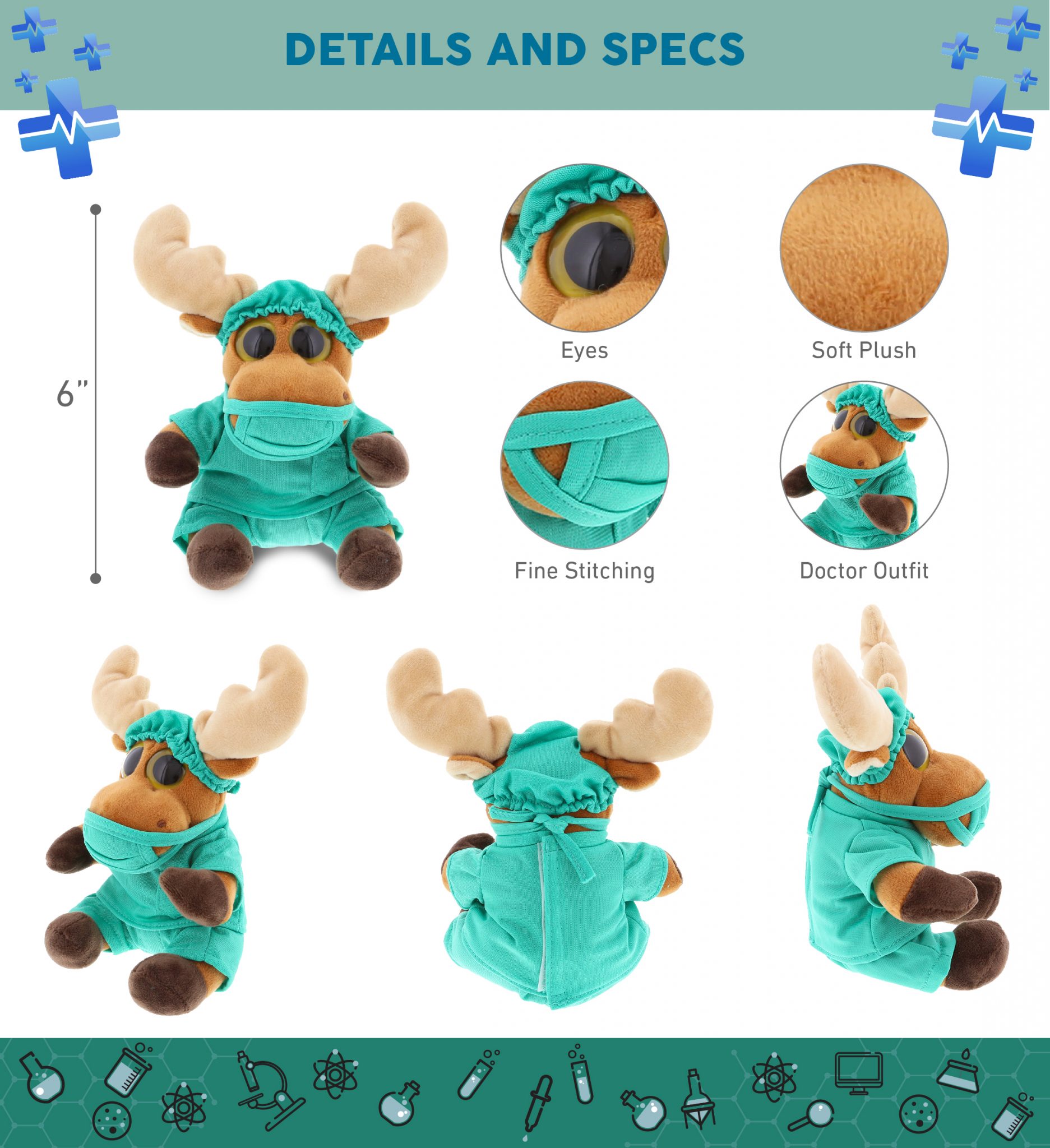 DolliBu Big Eye Moose Doctor Plush Toy – Super Soft Moose Doctor ...