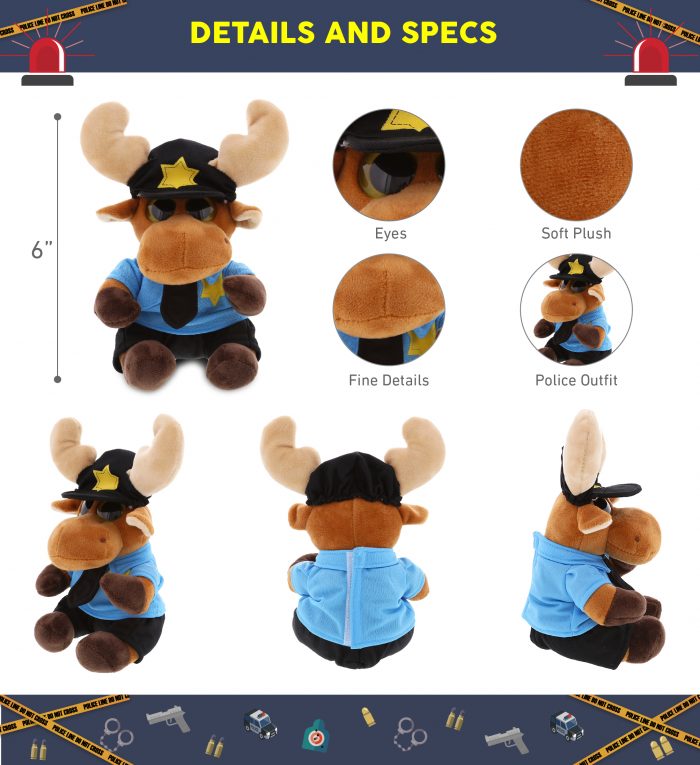 DolliBu Big Eye Moose Police Officer Plush Toy – Super Soft Moose Cop ...