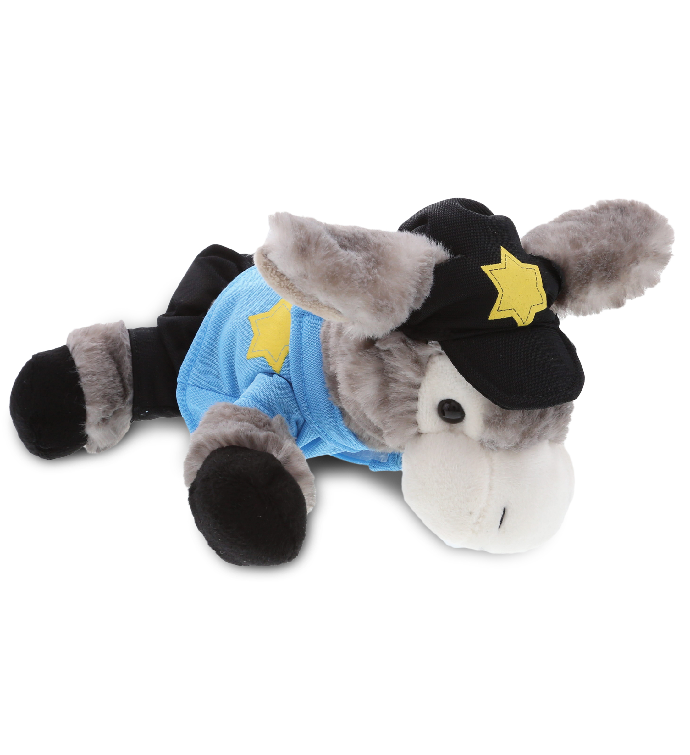 DolliBu Lying Grey Donkey Police Officer Plush Toy – Super Soft Donkey Cop Stuffed  Animal Dress Up with Cute Cop Uniform & Cap Outfit – 9″ Inches - DolliBu