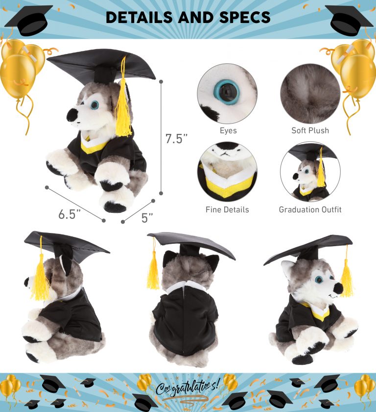 DolliBu Floppy Husky Graduation Plush Toy – Dog Graduation Stuffed ...