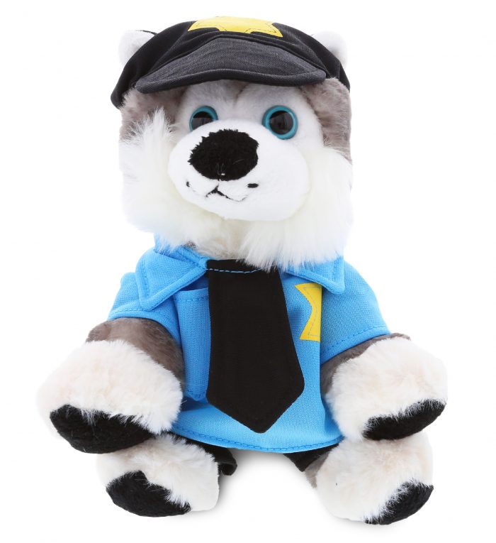 DolliBu Floppy Husky Police Officer Plush Toy Super Soft Husky Dog