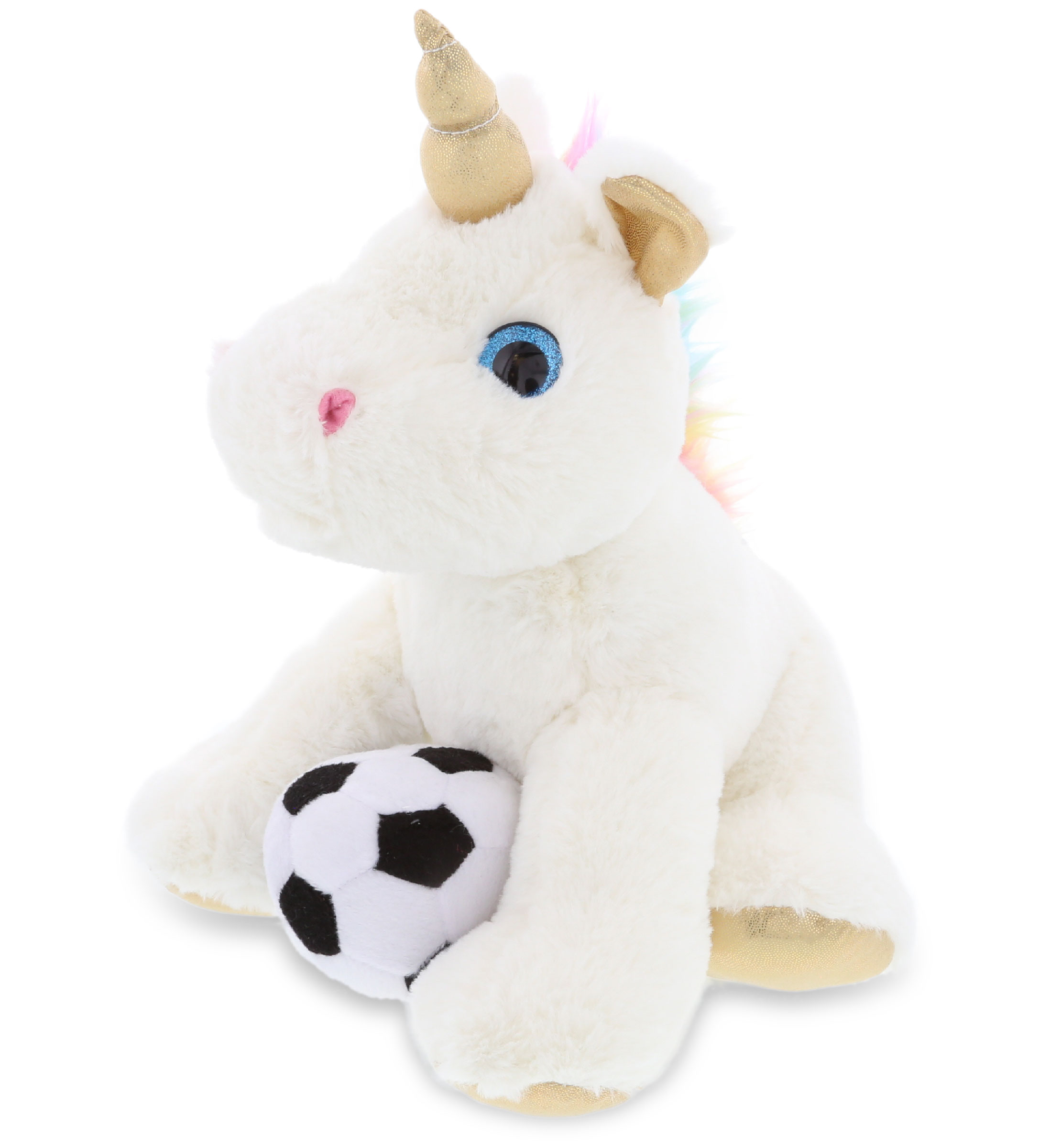 DolliBu White and Gold Unicorn Stuffed Animal with Football Plush